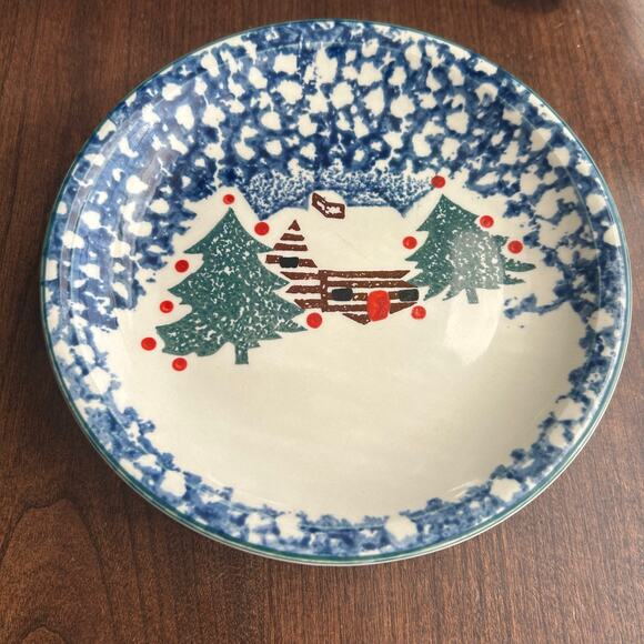 4 Cabin In The Snow by TIENSHAN Christmas plates folk craft - Picture 2 of 8